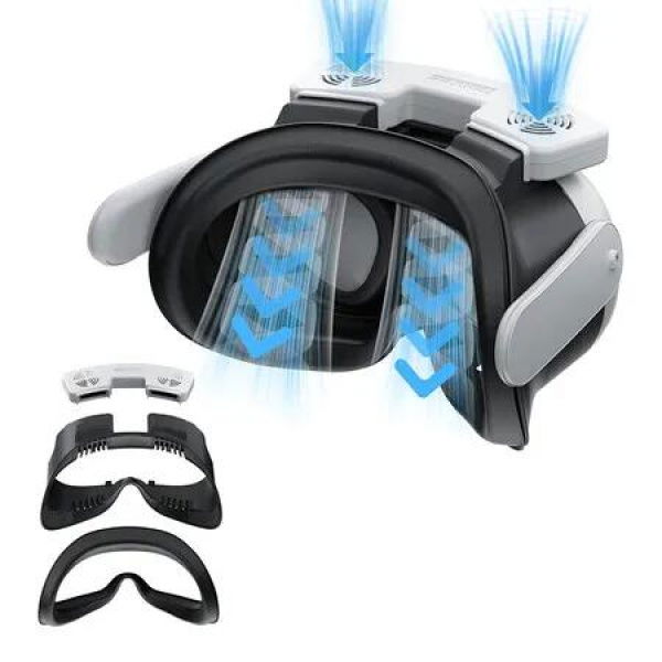 Facial Interface Cooling Fan for Meta Quest 3 Accessories, Adjustable Fan and Pu Leather Face Pad Compatible with Oculus Quest 3, Relieve Lens Fogging