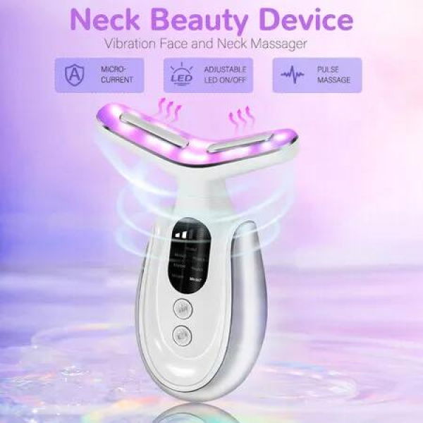 Facial Neck Massager Skin Care Tool 7 Colors LED Light & Heat Mode Rechargeable