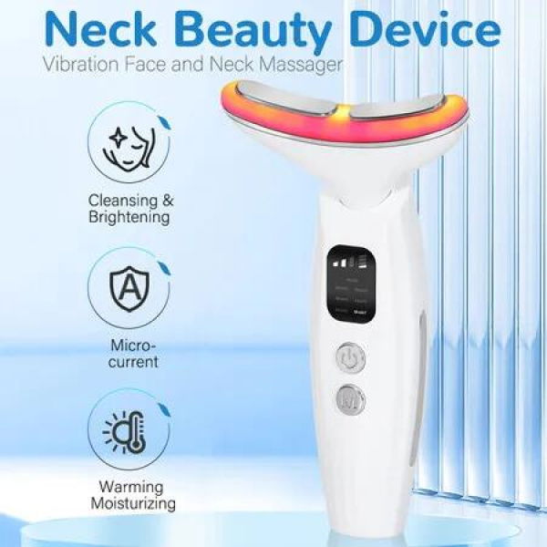 Facial Neck Massager Skin Care Tool 7 Colors LED Light and Heat Mode Rechargeable, Improve Firm Tightening