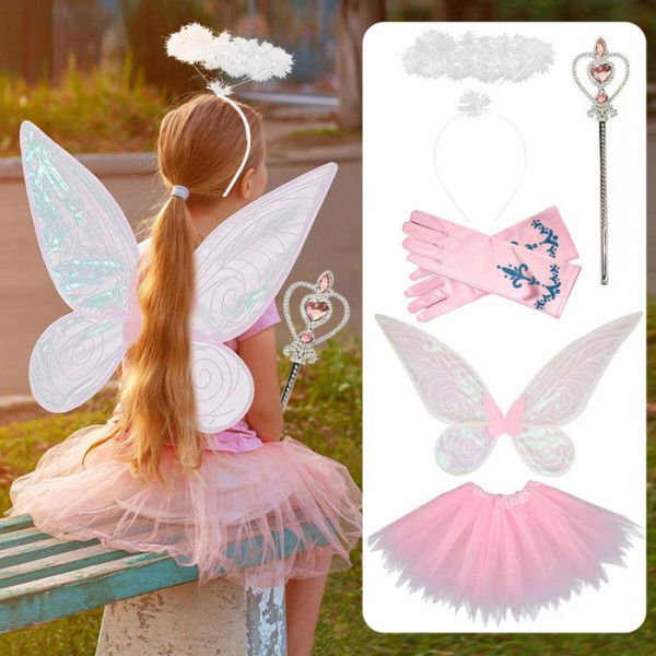 Fairy Wings Butterfly Wings For Girls Angel Wings Costumes For Cosplay Party With Skirt Crown Fairy Wand TUTU GLOVES Set