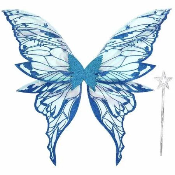 Fairy Wings for Women 80x75cm Fairy Costume Set Large Butterfly Wings for Halloween Party,Blue
