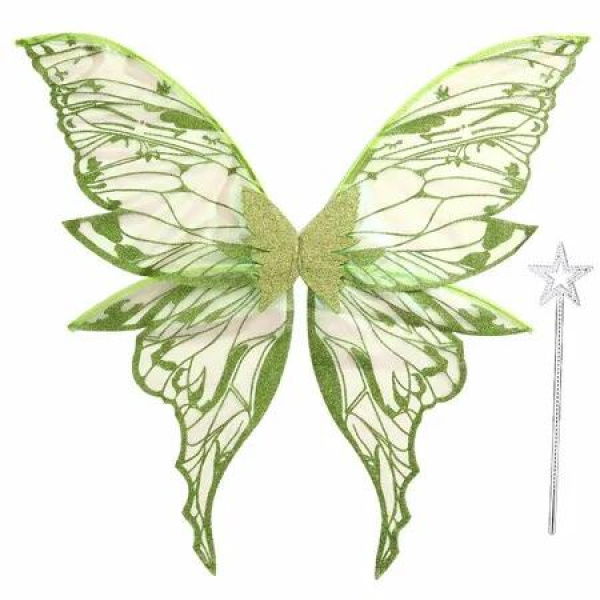Fairy Wings for Women 80x75cm Fairy Costume Set Large Butterfly Wings for Halloween Party,Green