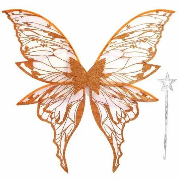 Fairy Wings for Women 80x75cm Fairy Costume Set Large Butterfly Wings for Halloween Party,Orange