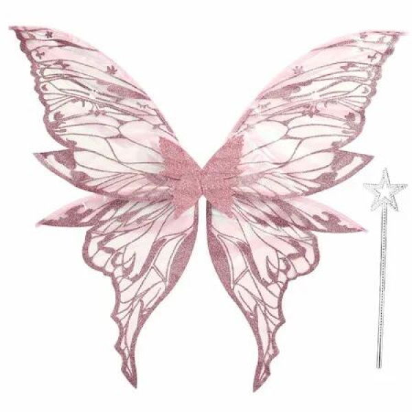 Fairy Wings for Women 80x75cm Fairy Costume Set Large Butterfly Wings for Halloween Party,Pink