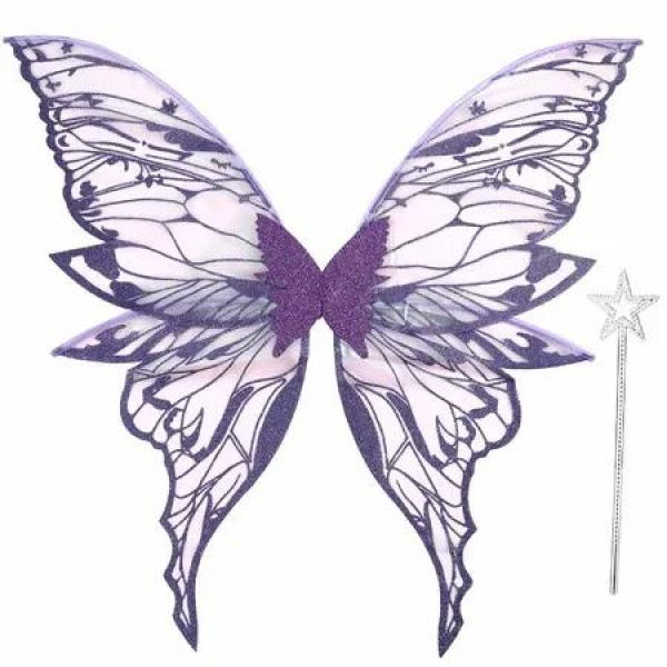 Fairy Wings for Women 80x75cm Fairy Costume Set Large Butterfly Wings for Halloween Party,Purple