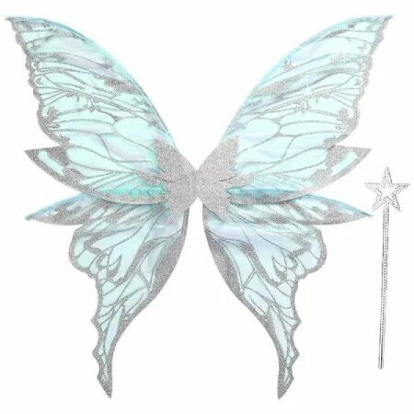 Fairy Wings for Women 80x75cm Fairy Costume Set Large Butterfly Wings for Halloween Party,Silver Blue
