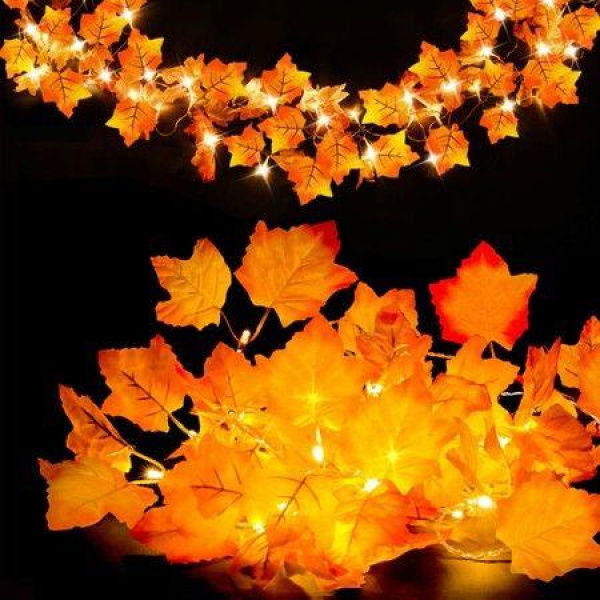 Fall Decor Lighted Fall Garland Total 16.4ft 40 LED Thanksgiving Decor Halloween String Lights Friendsgiving Gift Thanksgiving Decorations For Home Holiday Autumn Garland Indoor (2 Pack)