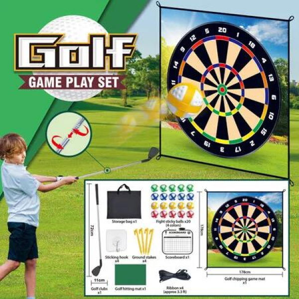 Family Fun Golf Chipping Game with Sticky Balls, Darts, Game Mat for Indoor Outdoor Play