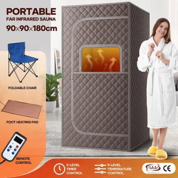 Far Infrared Sauna Tent Foldable Home Dry Heating Spa Box Portable Room Glowing Skin Relax Detoxification Heated Foot Pad Chair Remote Control Indoor
