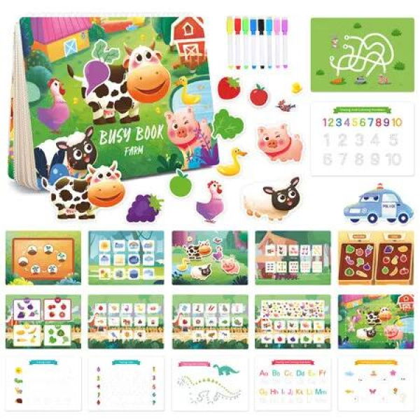 Farm Theme Montessori Busy Book Toddlers Preschool Learning Activities Developmental Sensory Interactive Hands-On Educational Toys