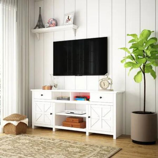 Farmhouse TV Stand Unit White Modern Rustic Kitchen Buffet Table Storage Cabinet Television Entertainment Centre with Barn Doors