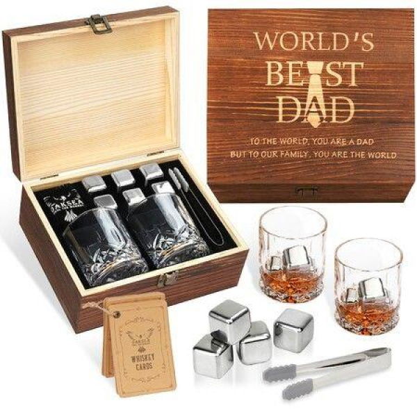 Fathers Day Birthday Gifts For Dad Men From Daughter Son WifeAnniversary Unique Gifts For HimStainless Steel Engraved Worlds Best Dad Whiskey Stones Glasses SetCool Bourbon Set