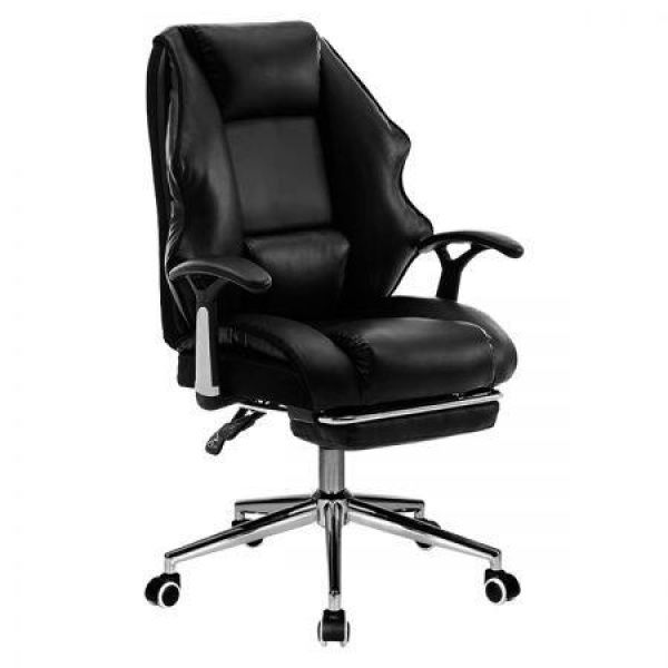 Faux Leather High Back Reclining Executive Office Chair With Stool - Black.