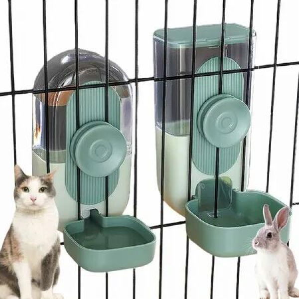 Feeder and Water Dispenser Hanging Automatic Food Water Dispenser Auto Pet Feeder and Waterer Set for Puppy Kitten Rabbit Chinchilla(Green)