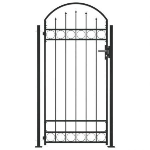 Fence Gate With Arched Top And 2 Posts 100x200 Cm Black