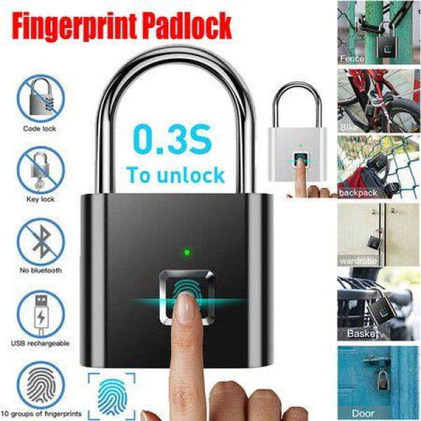 Fingerprint Keyless USB Charging Door Lock Zinc Alloy Metal Password Hassle-free Elderly Aid Col. Black.