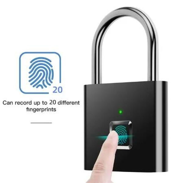 Fingerprint Padlock,One Touch Open Fingerprint Lock with USB Charging for Gym,Sports,School Employee Locker,Fence,Suitcase,Bike Color Black