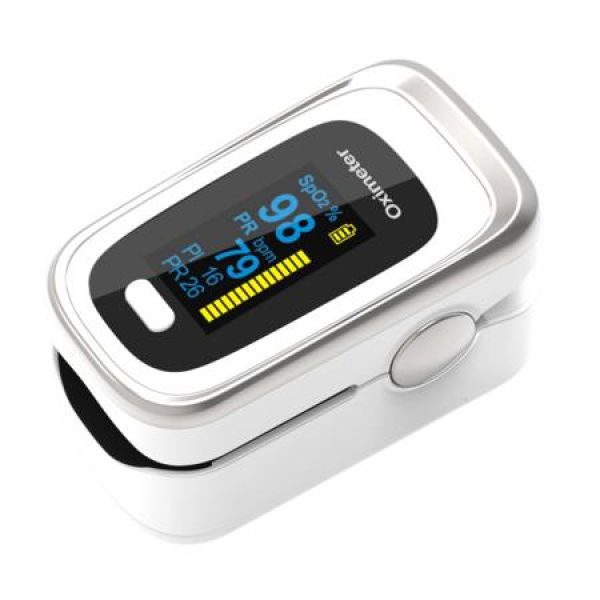 Fingertip Pulse Oximeter Blood Oxygen SpO2 Sports And Aviation RR Respiratory Rate Col. White Grey.