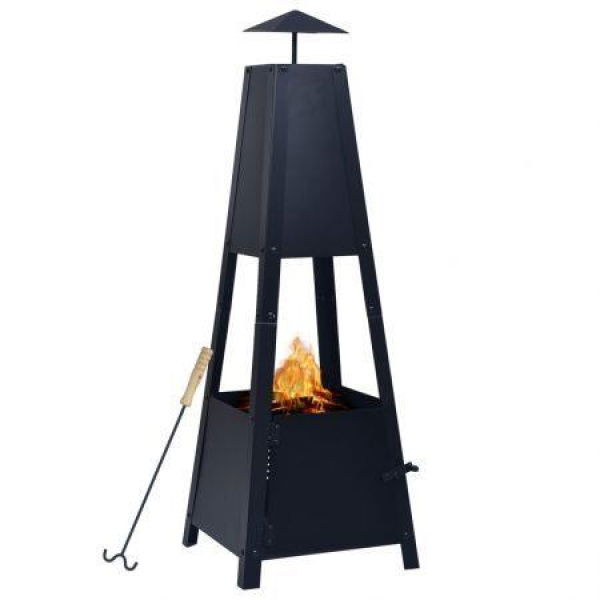 Fire Pit Black 35x35x99 cm Steel