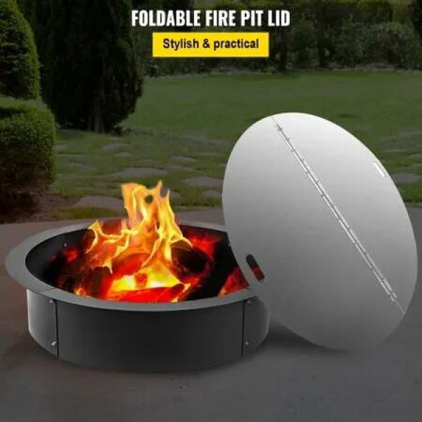 Fire Pit Lid Round 40 Inch Foldable Fire Pit Ring Snuff Cover 430 Stainless Steel Fire Pit Spark Screen Cover 3mm Thickness