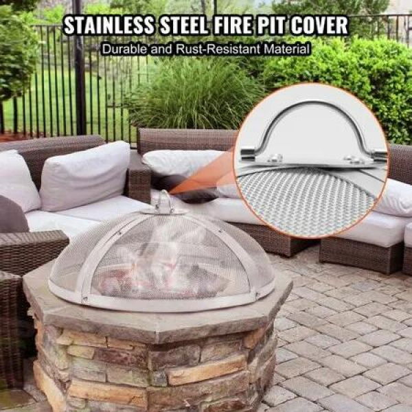 Fire Pit Spark Screen Round 30', Reinforced Heavy Duty Steel Metal Cover, Outdoor Firepit Lid, Easy-Opening Top Screen Covers Round with Ring Handle for Outdoor Patio Fire Pits Backyard