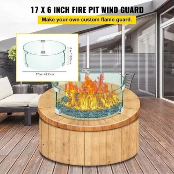 Fire Pit Wind Guard, 17 x 17 x 6 Inch Glass Flame Guard, Round Glass Shield, 1/4-Inch Thick Fire Table, Clear Tempered Glass Flame Guard, Aluminum Alloy Feet for Propane, Gas, Outdoor