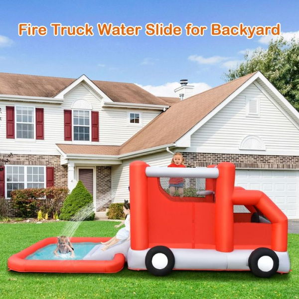 Firefighting-themed Kids Water Slide With Splash Pool (without Blower).