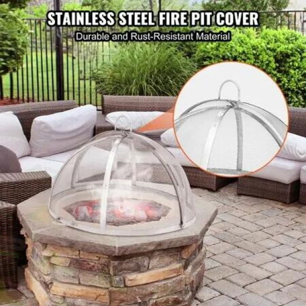 Firepit Spark Screen Lid, 30' Diameter, Outdoor Firepit Ring Cover Round Accessories, Fire Pit Metal Cover, Easy-Opening Stainless Steel Fire Ring Covers for Outdoor Patio Fire Pits Backyard