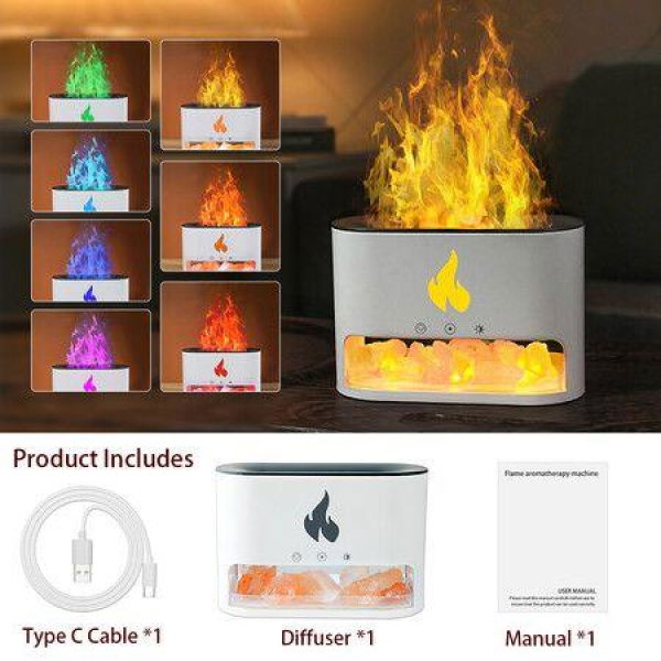 Fireplace Humidifier Crystal Salt Rock Fire Lamp Volcano Air Humidifier Flame Aroma Smell Essential Oil Diffuser For Home Color White