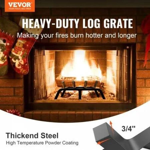 Fireplace Log Grate, 18 inch Heavy Duty Fireplace Grate with 6 Support Legs, 3/4â€™??Solid Powder-coated Steel Bars, Log Firewood Burning Rack Holder for Indoor and Outdoor Fireplace