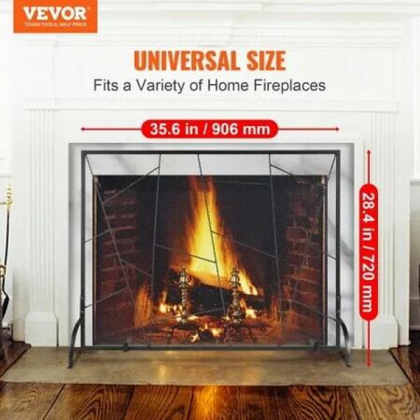 Fireplace Screen Single Panel Sturdy Iron Mesh Fireplace Screen 906(L) x720(H)MM Spark Guard Cover Simple Installation Free Standing Fire Fence Grate