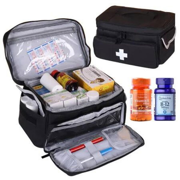 First Aid Bag,Medicine Bag Portable Family First Aid Box for Travel,Home,Office,Car,Outdoor,Camping,Hiking Color Black