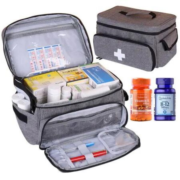 First Aid Bag,Medicine Bag Portable Family First Aid Box for Travel,Home,Office,Car,Outdoor,Camping,Hiking Color Grey