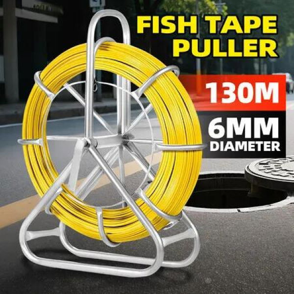 Fish Tape Puller Fibreglass 130mx6mm Wire Cable Running Duct Rodder Electrical Fishtape Pulling Rod NBN Tool Brake Portable Steel Reel Stand Sewer