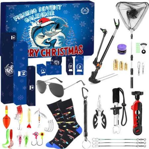 Fishing Advent Calendar 2025 24 Days Christmas Countdown Calendar with Fishing Tackle for Holiday Fisherman Men Teen Boys