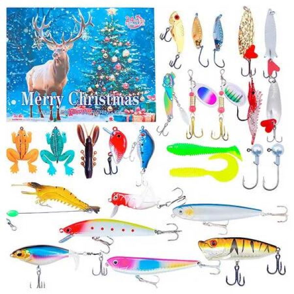 Fishing Advent Calendar 2025, Fishing Lure Set, 24 Days of Fishing Advent Calendar Surprise Christmas Countdown Fishing Gifts for Granpa Dad Boyfriend