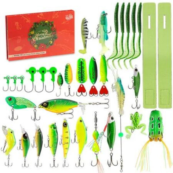 Fishing Advent Calendar 2025 for Men, 24 Days Christmas Countdown Calendar with Fishing Lures Set, Unique Xmas Gifts for Dad, Fishermen