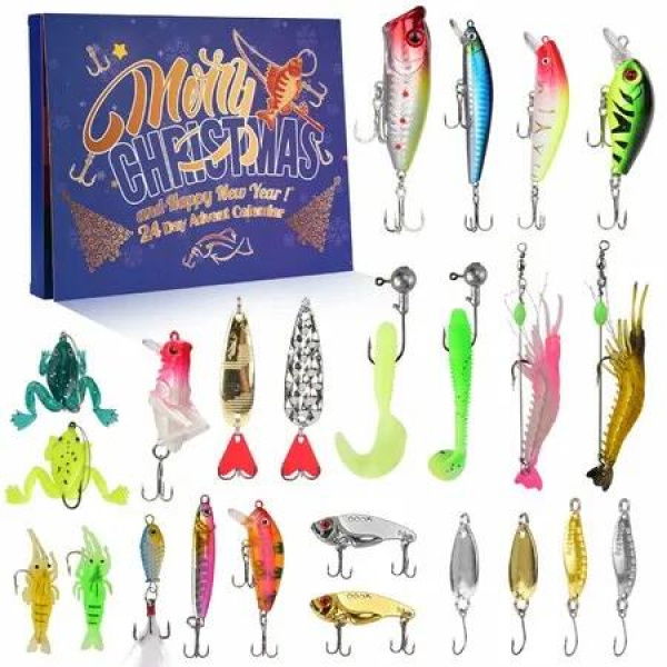 Fishing Advent Calendar 2025,24 Day Christmas Countdown Fishing Lures Tackle Set for Fisher Men,Father,Granpa,Boys Xmas Surprise Gift