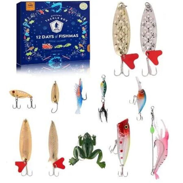 Fishing Advent Calendar for Men Teen, 12 Day Christmas Countdown Calendar Fishing Lure Gifts