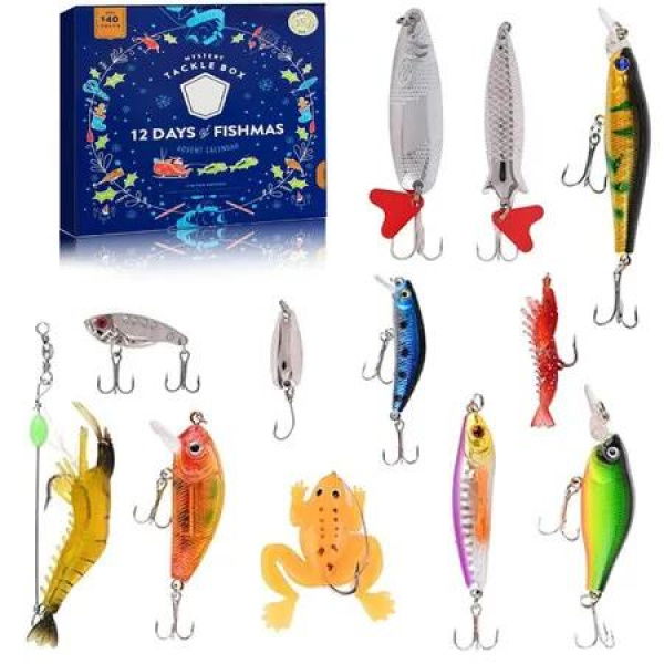 Fishing Advent Calendar for Men Teen, 12 Day Christmas Countdown Calendar Fishing Lure Gifts