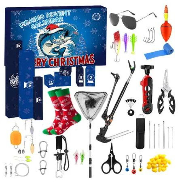 Fishing Advent Calendar for Men Women Teen Boys, 2025 Fishing Tools Accessories Kit Christmas Countdown Gifts, 24 Days Surprises for Fish Lovers