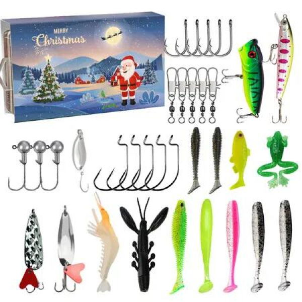 Fishing Advent Calendar,24 Days Of Surprise With Fishing Lures Set For Fisherman Teen Boys Dad Christmas Countdown Gift Color Blue