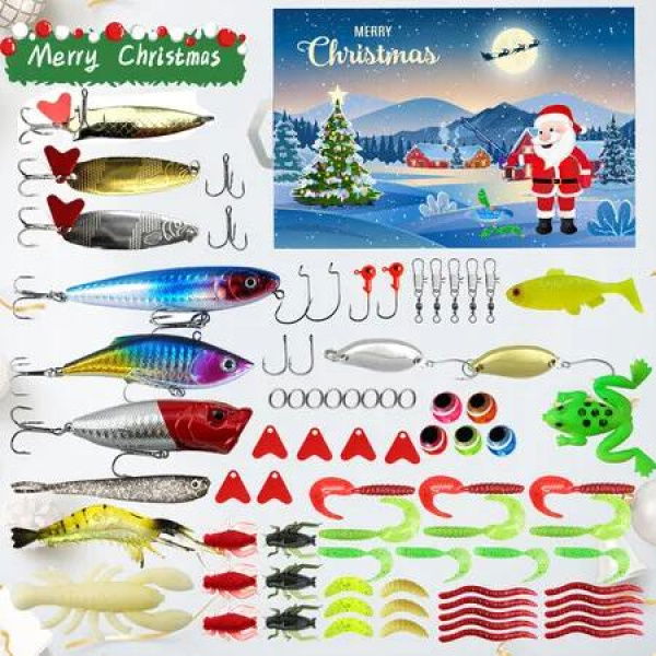 Fishing Advent Calendar,24 Days Of Surprise With Fishing Lures Set For Fisherman Teen Boys Dad Christmas Countdown Gift Color Blue