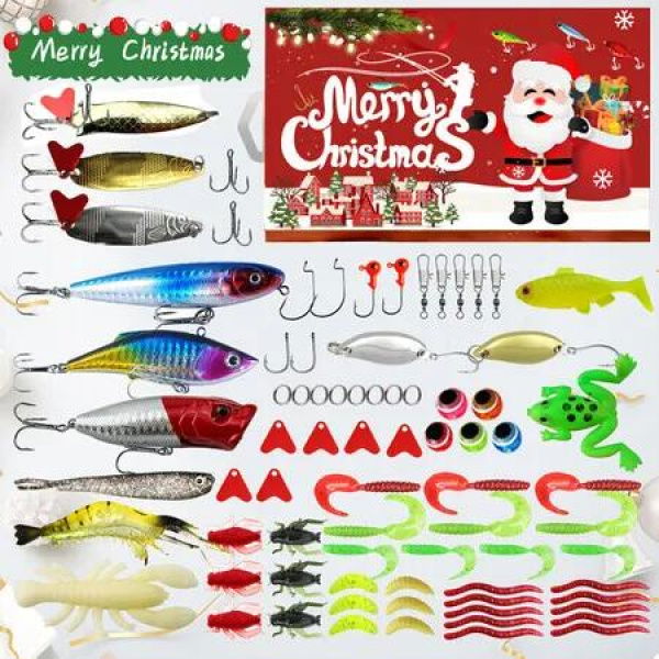 Fishing Advent Calendar,24 Days Of Surprise With Fishing Lures Set For Fisherman Teen Boys Dad Christmas Countdown Gift Color Red