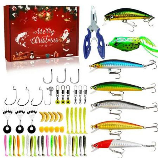 Fishing Advent Calendar,Fishing Christmas Countdown 24 Days,Fish Tackle Set,Christmas Surprise Fishing Bait Gift,Fishing Lures Set