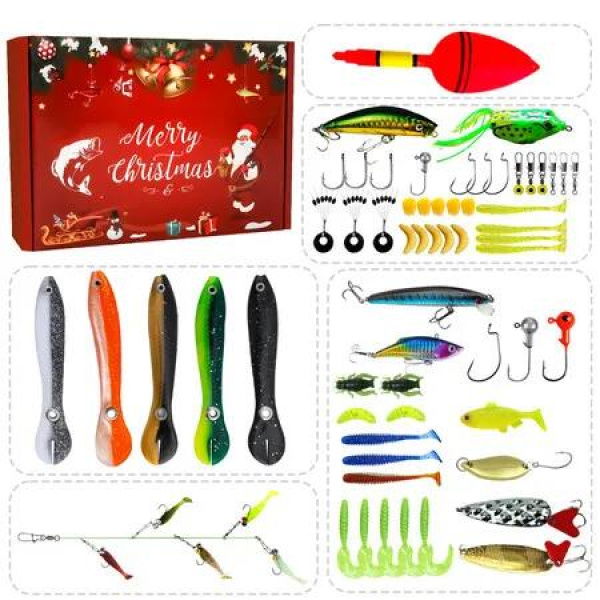 Fishing Advent Calendar,Fishing Christmas Countdown 24 Days,Fish Tackle Set,Christmas Surprise Fishing Bait Gift,Fishing Lures Set