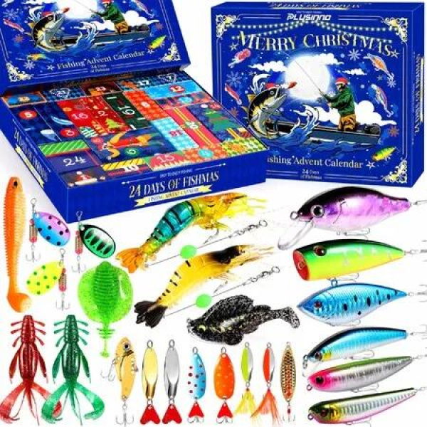 Fishing Advent Calendar,Fishing lure Advent Calendar 24 Days Countdown Fishing Tackle,Christmas Gifts For Men Boyfriend Teens Boys