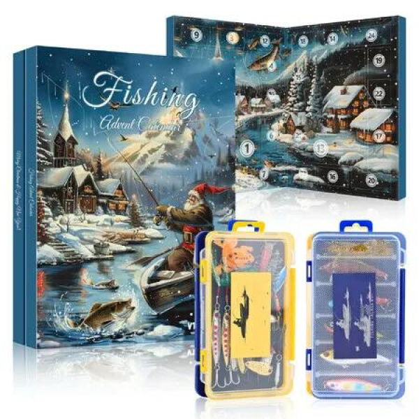 Fishing Advent Calendar,Fishing Lures Kit with Tackle Box Advent Calendar 2024 Xmas Gift for 24 Days Christmas Countdown