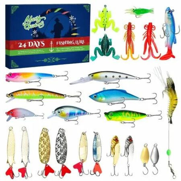 Fishing Advent Calendar,Fishing Tackle Advent Calendar,Fishing Lure Advent Calendar,24 Days Christmas Countdown Fish Tackle Set