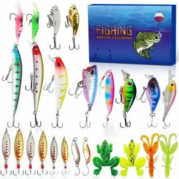 Fishing Lure Advent Calendar 24 Days Xmas Countdown Topwater Minnow Crankbait VIB Christmas Gift for Anglers